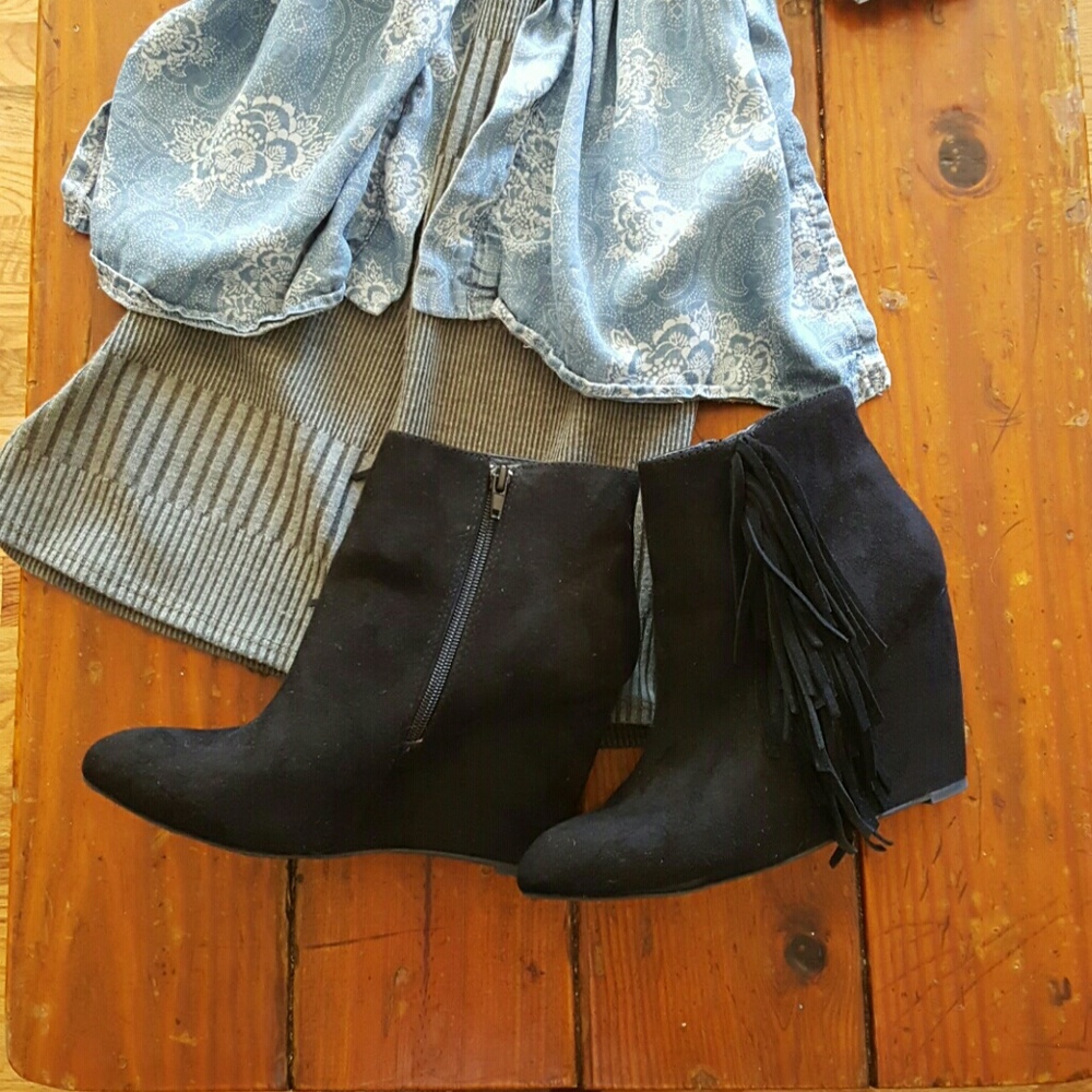Black Fringe Madden Girl Booties